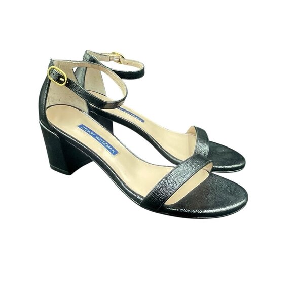 Stuart Weitzman Shoes - Stuart Weitzman 75 LessNudist Sandals 6.5 Black Leather Ankle Strap Block Heel